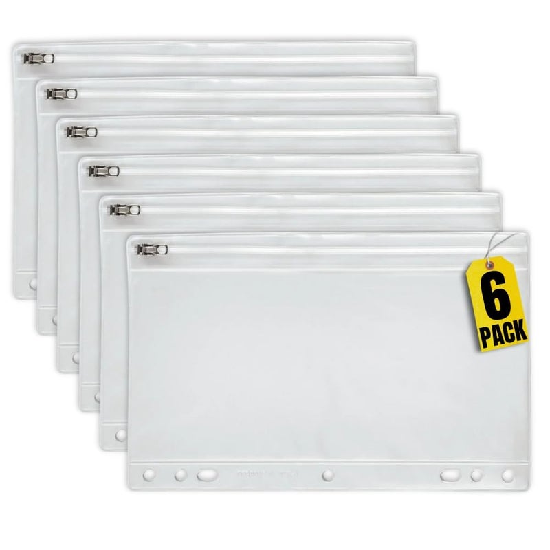 1IntheOffice Clear Pencil Pouch for 3 Ring Binder, Ring Binder Pockets with Zipper, Vinyl, 6 Pack - Image 1